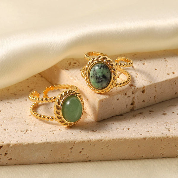 18K Gold Plated Gaia Ring, African Jasper Stone